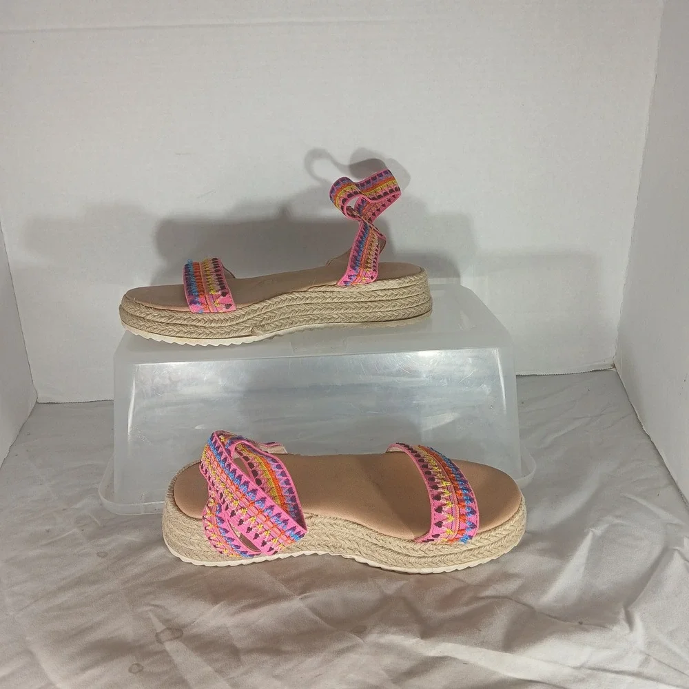 Wonder Nation Platform Espadrille Sandals‎ Size 3 Pink Multi Boho Embroidered